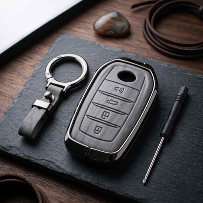 Fortuner 4 Button Elite Series Metallic Car Key Case Luxury Zinc Alloy Protection Case(Grey)