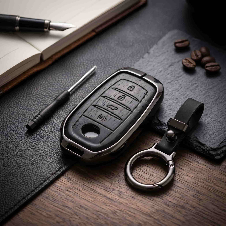 Fortuner 4 Button Elite Series Metallic Car Key Case Luxury Zinc Alloy Protection Case(Black)