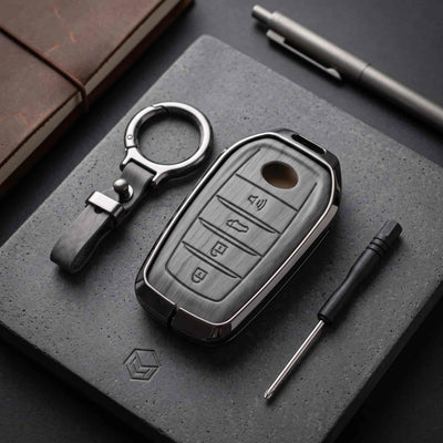 Fortuner 4 Button Elite Series Metallic Car Key Case Luxury Zinc Alloy Protection Case(Grey)