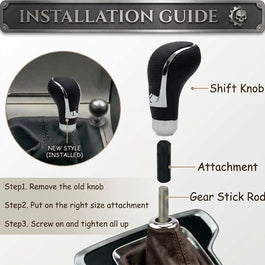 Gear Knob Leather Black Universal Gear Shift Knob Manual Transmission Shifter Lever Stick