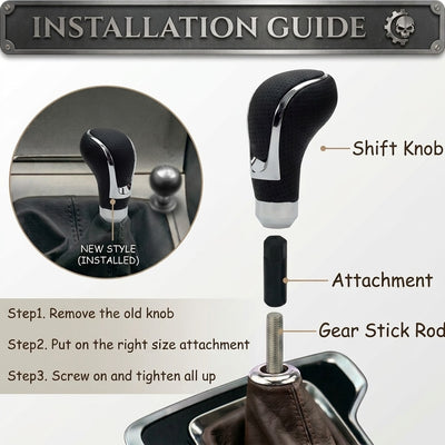 Gear Knob Leather Black Universal Gear Shift Knob Manual Transmission Shifter Lever Stick