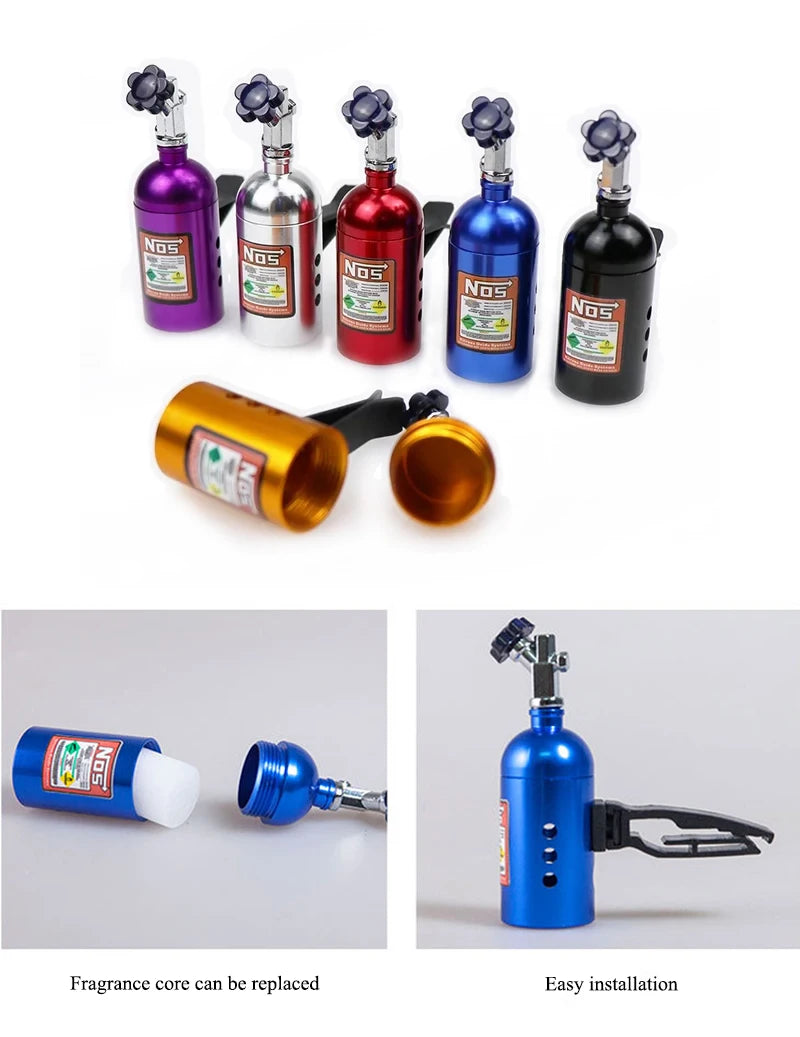 Universal Car Perfume Metal Simulation Nitrogen Bottle Decoration Accessory Nos Bottle for Car (Blue)