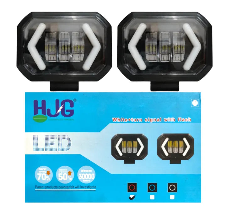 Universal HJG Arrow Style Bar Light Square Shape With Yellow / Red DRL For Car & Bikes 2 Pcs Set