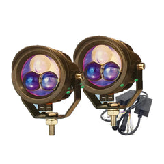 2 Pc Set HJG 120W 3 Lens Projector Fog Lights Dual Color With Devil Eye Function For All Bikes, Cars - Jeep