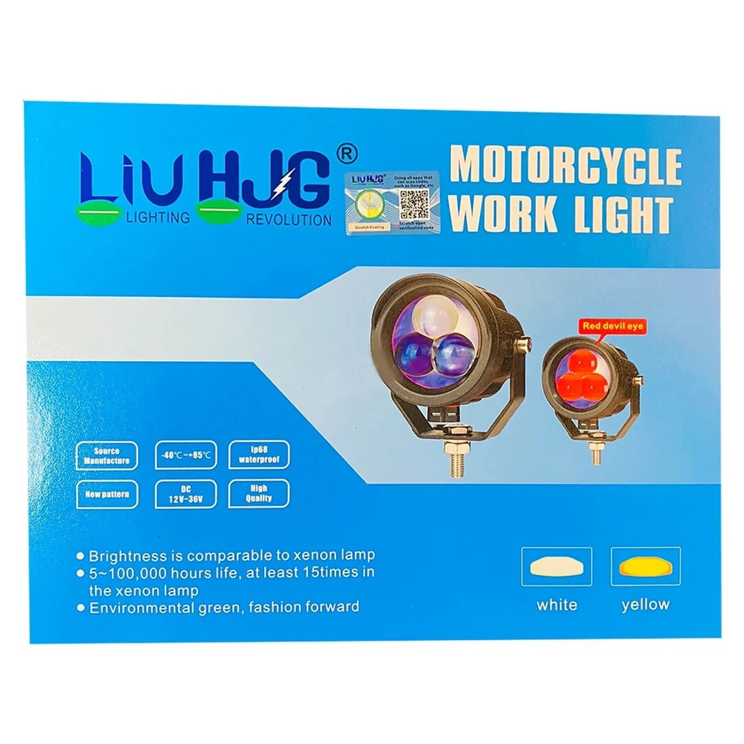 1 Pc HJG 120W 3 Lens Projector Fog Lights Dual Color With Devil Eye Function For All Bikes, Cars - Jeep