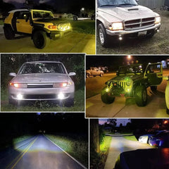 2 Pc Set HJG 120W Mini Projector Driving Fog Lights Three Color With Devil Eye Function For All Bikes, Cars - Jeep
