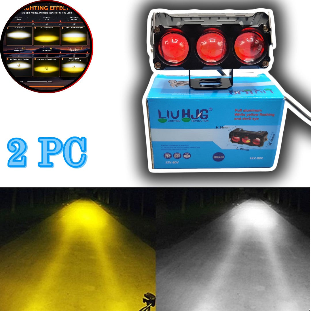 2 Pcs Set HJG 3 Lens Devil Eye Light Dual Color Metal Body