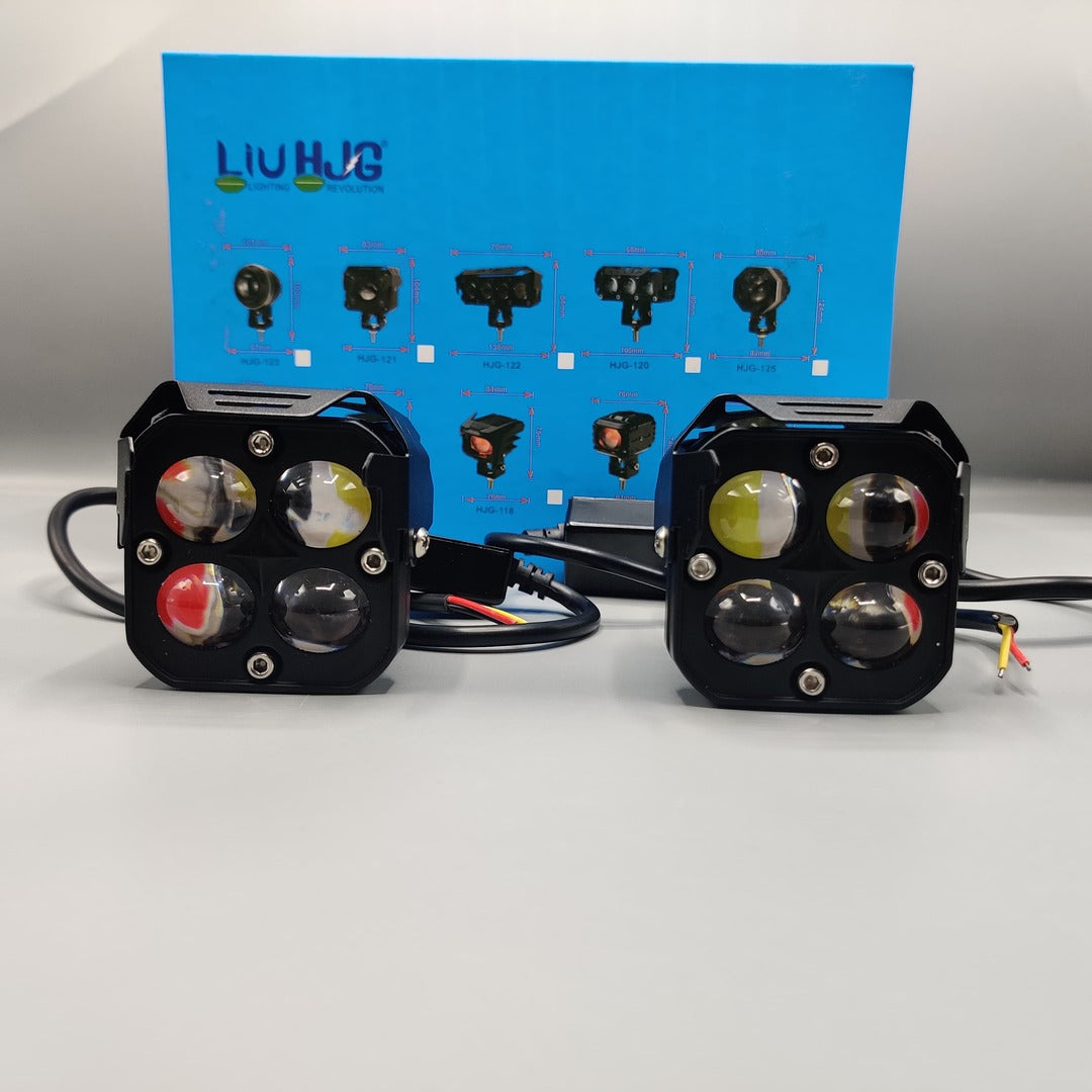 2 Pcs Set HJG 4 SMD Devil Eye Lens Dual Color Yellow/White Metal Body Light