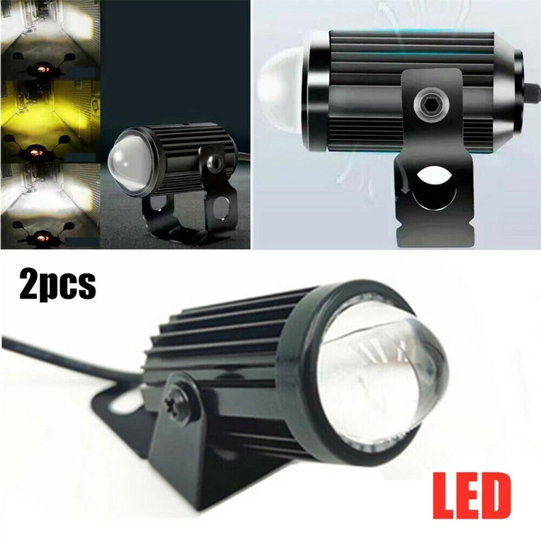 2 Pc Set HJG 60W Mini Projector Driving Fog Lights With Free Switch Dual Color With Devil Eye Function For All Bikes, Cars - Jeep