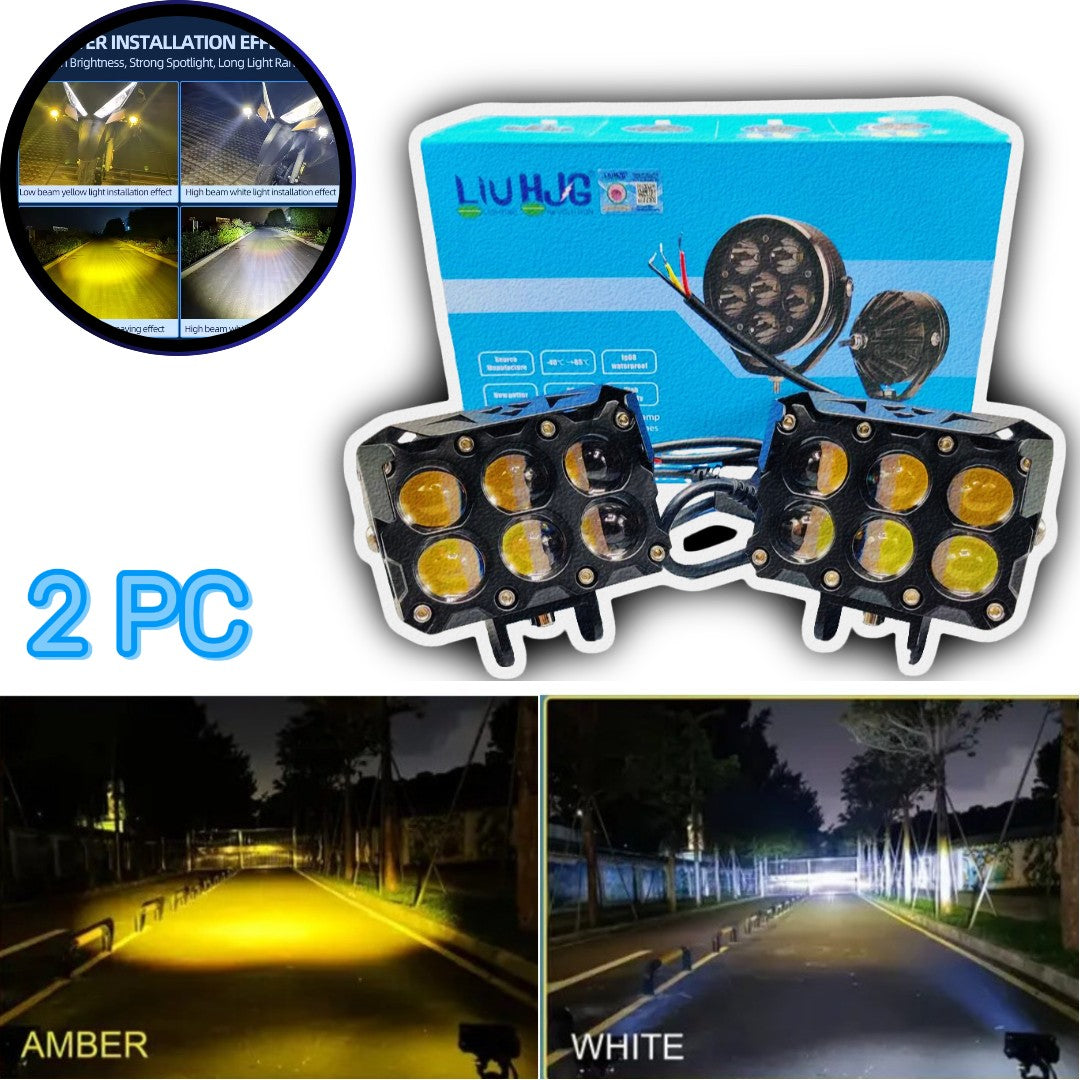 2 Pcs HJG 6 SMD Pod Light Headlight 9D Lens Yellow - White Beam Fog Light