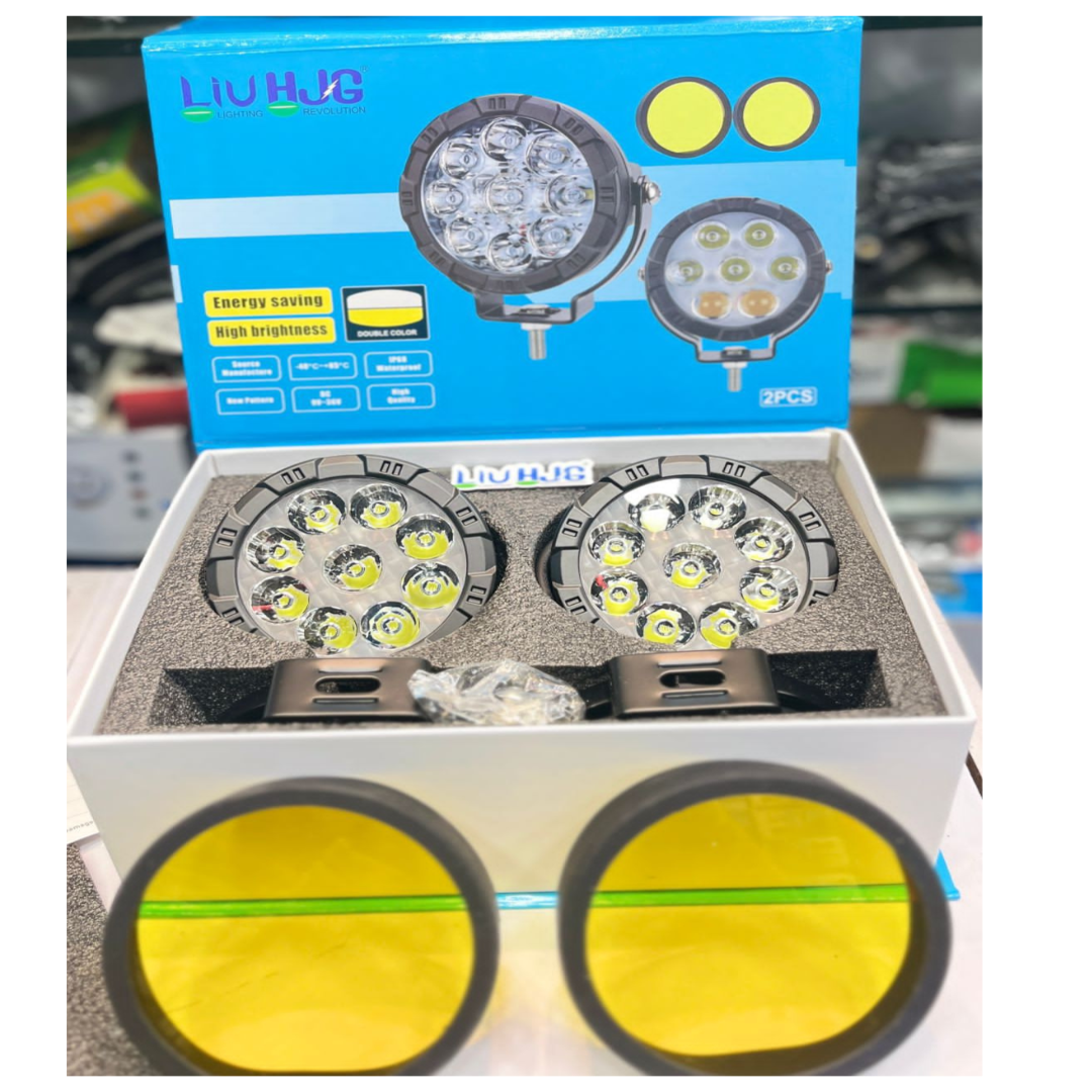 2 Pcs Set HJG 9 SMD Floodlight 180 Watt Cree SMD With Yellow Fog Covers And Wiring Bar Light