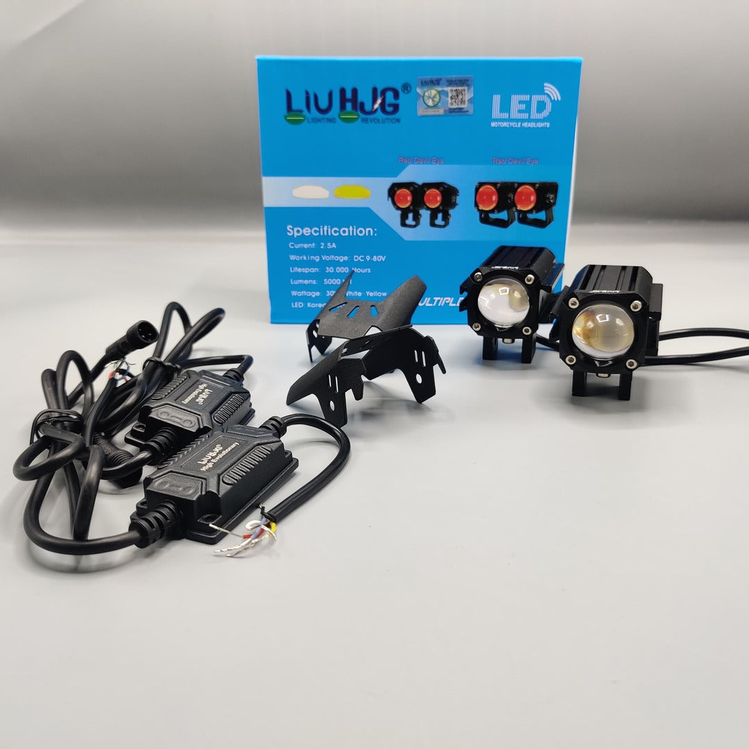 2 Pcs Set HJG Devil Eye Band Light With Dual Color Yellow/White Metal Body