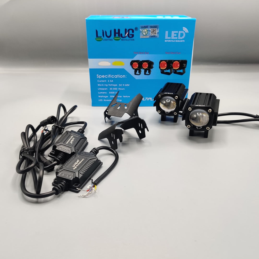 2 Pcs Set HJG Devil Eye Band Light With Dual Color Yellow/White Metal Body