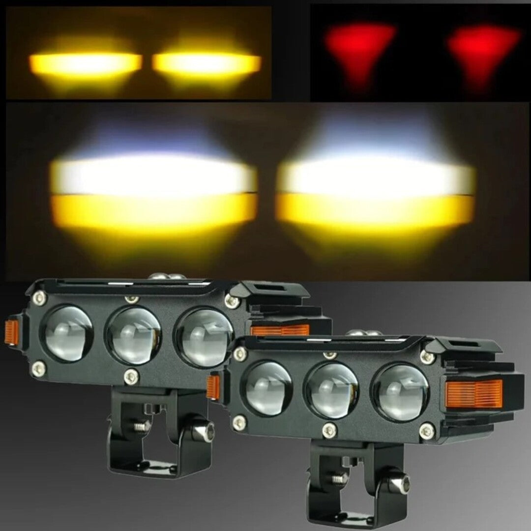 1 Pc HJG Hazard Series Fog Light Triple Lens 80W Orange Hazard DRL Fog light Ultra Wide Dual Colour Fog Light