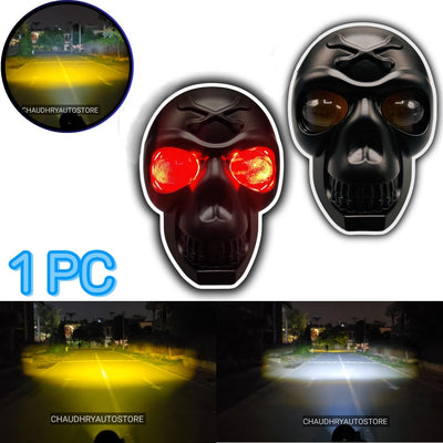 HJG Skull Light With Devil Eye Dual Color Function Metal Body 1 Pc