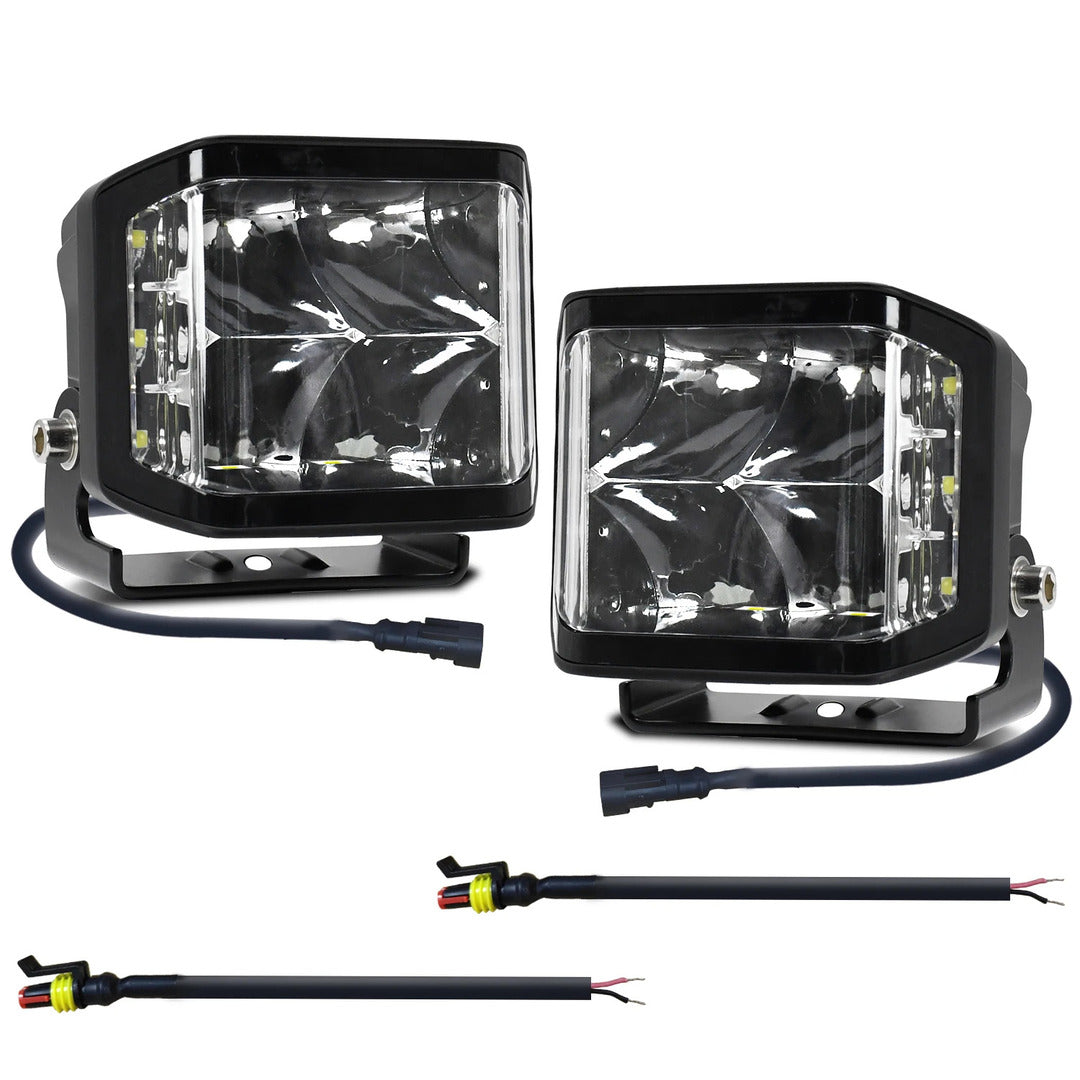 HJG W28 Extra Strong 100W Auxiliary LED Light 5INCH Lighting Work Light 3-sided Driving Lights For SUVs,Trucks,Cars With Bonnet Brackets 2 Pcs Set
