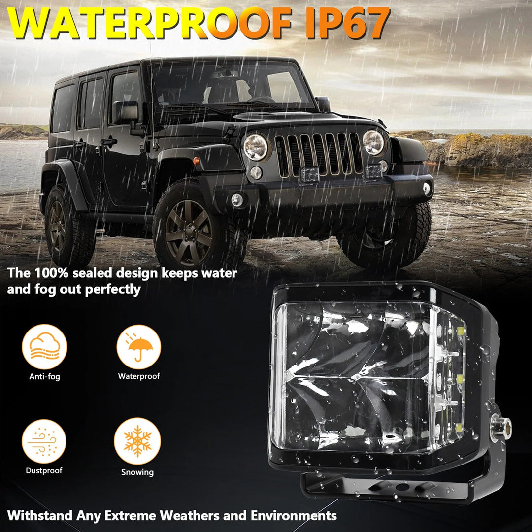 HJG W28 Extra Strong 100W Auxiliary LED Light 5INCH Lighting Work Light 3-sided Driving Lights 1 Pc