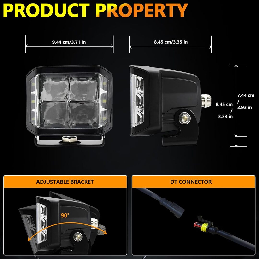 HJG W28 Extra Strong 100W Auxiliary LED Light 5INCH Lighting Work Light 3-sided Driving Lights For SUVs,Trucks,Cars 2 Pcs Set