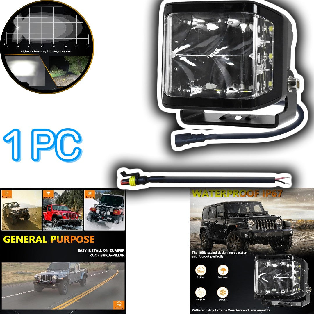 HJG W28 Extra Strong 100W Auxiliary LED Light 5INCH Lighting Work Light 3-sided Driving Lights 1 Pc