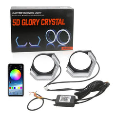 Universal Angel Eye Crystal Ring 2.5 Inch APP Control RGB LED for Car Headlight In Premium Quality 2 Pcs Set