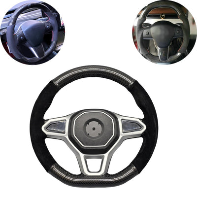 Hand sewing Top Alcantara /  Suede With Glossy Carbon Fiber Steering Wheel Cover