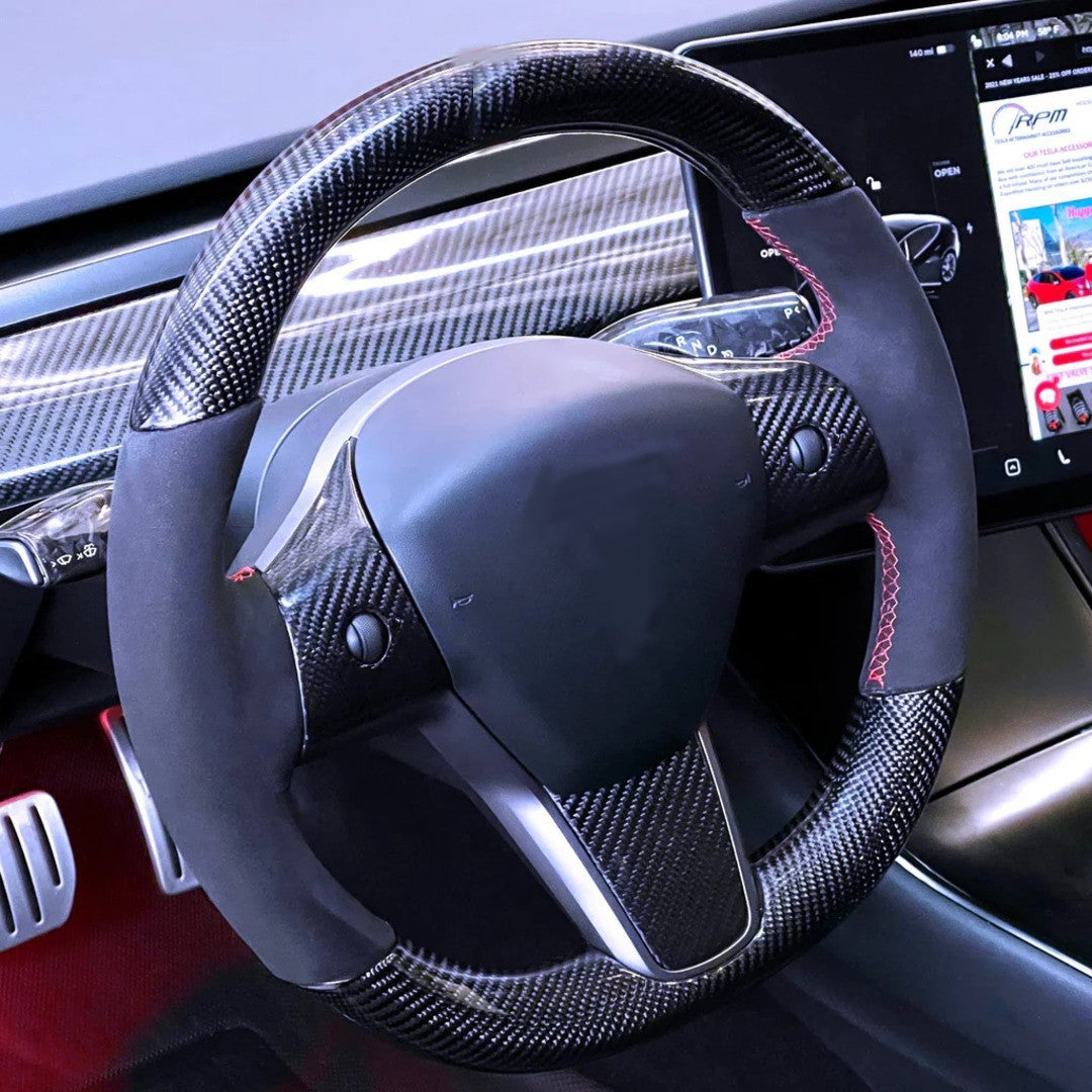Hand sewing Top Alcantara /  Suede With Matt Carbon Fiber Steering Wheel Cover