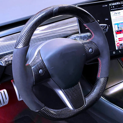 Hand sewing Top Alcantara /  Suede With Glossy Carbon Fiber Steering Wheel Cover