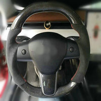 Hand sewing Top Alcantara /  Suede With Glossy Carbon Fiber Steering Wheel Cover