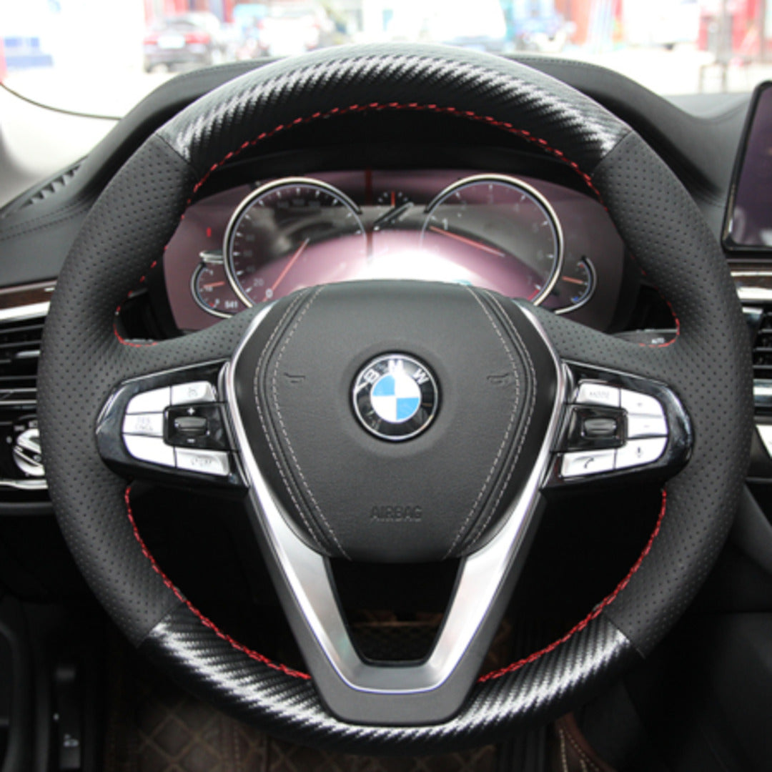 Hand sewing Top Leather Carbon Fiber Steering Wheel Cover