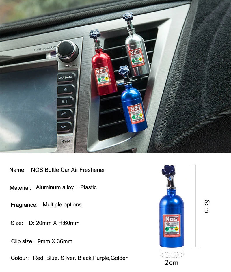 Universal Car Perfume Metal Simulation Nitrogen Bottle Decoration Accessory Nos Bottle for Car (Blue)