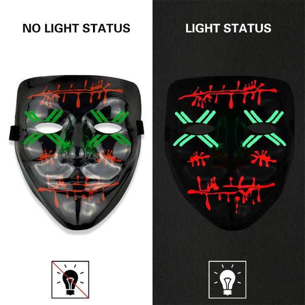 D-15 Universal Neon Halloween Mask, Led Purge Mask 3 Lighting Modes For Costplay 1 Pc(Green)