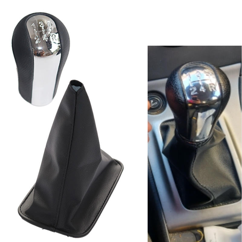 Universal 5 Speed Silver Gear Knob With Leather Boot Cover In Premium Quality
