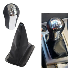 Universal 5 Speed Silver Gear Knob With Leather Boot Cover In Premium Quality
