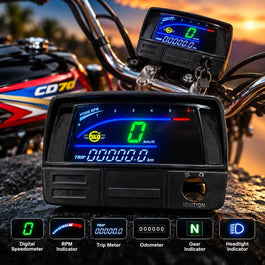 Honda 70 Bike Digital Speedometer with LED Indicator, Dual Odometer & Tachometer
