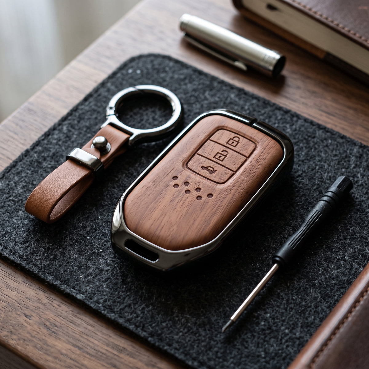 Honda City Aspire 2022-2025 Model Elite Series Metallic Car Key Case Luxury Zinc Alloy Protection Case(Brown)