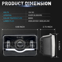 Jeep - Car LED Headlight Square 6x4 Sealed Beam 75W Hi-Low 1 Pc