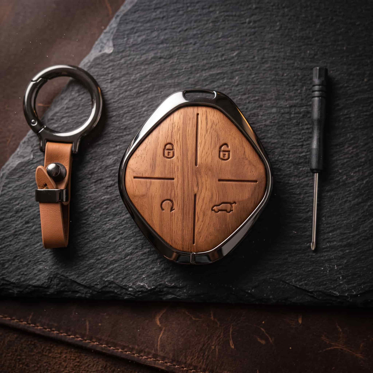 Jetour Dashing Elite Series Metallic Car Key Case Luxury Zinc Alloy Protection Case(Brown)