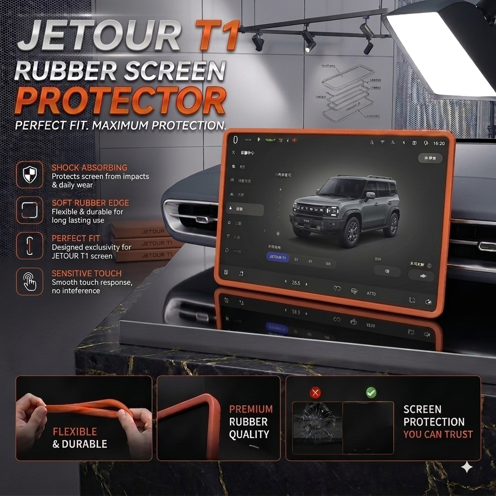 Jetour T1 Display Screen Silicone Rubber Protection LCD Edges Protector (Brown)