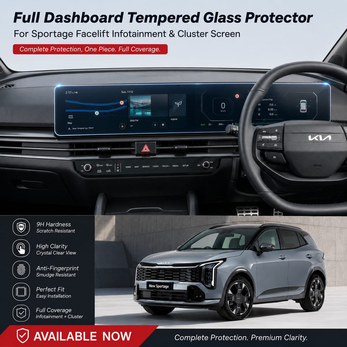 Kia Sportage Facelift 2026 Model Transparent Car LCD Screen And Speedometer Glass Protector In Premium Quality