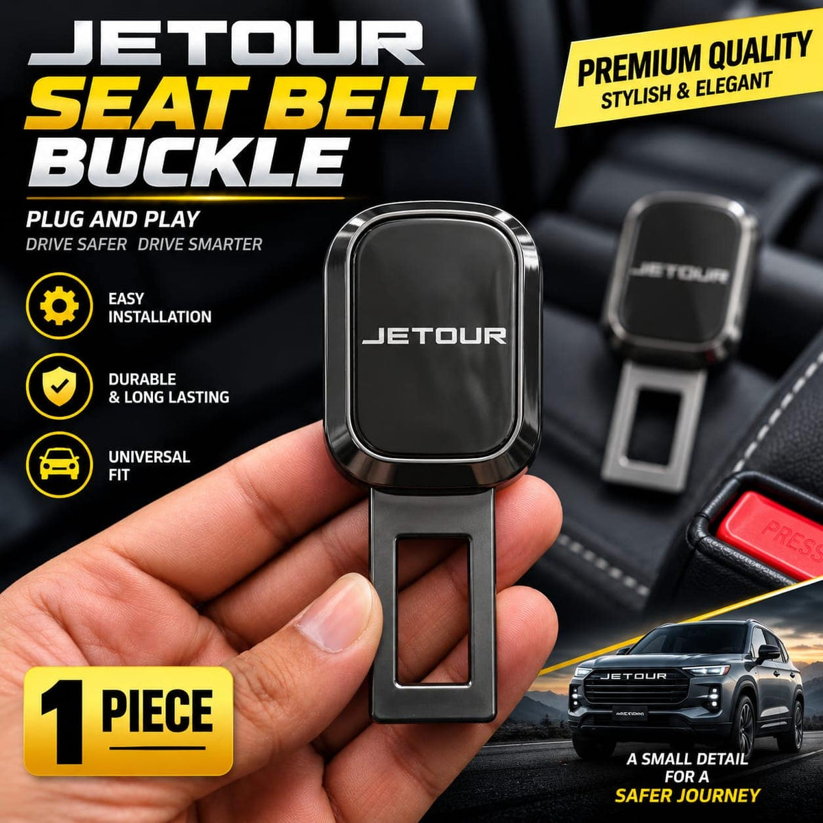 Jetour Logo Metal Double Buckle Seat Belt Clip Metallic Grey 1 pc
