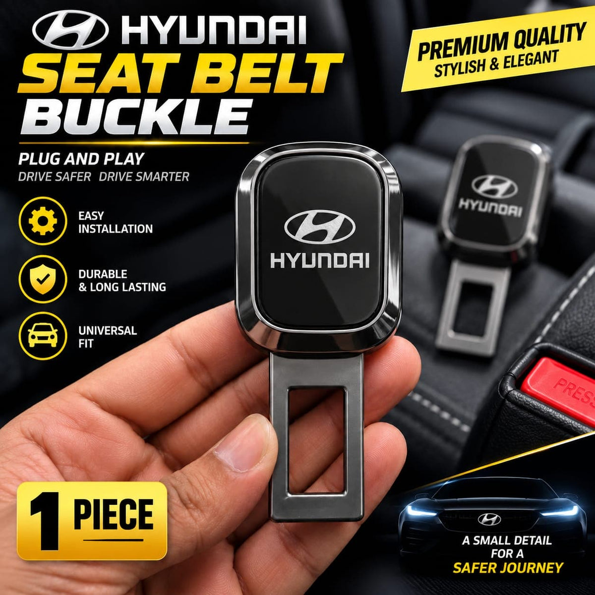 Hyundai Logo Metal Double Buckle Seat Belt Clip Metallic Grey 1 pc