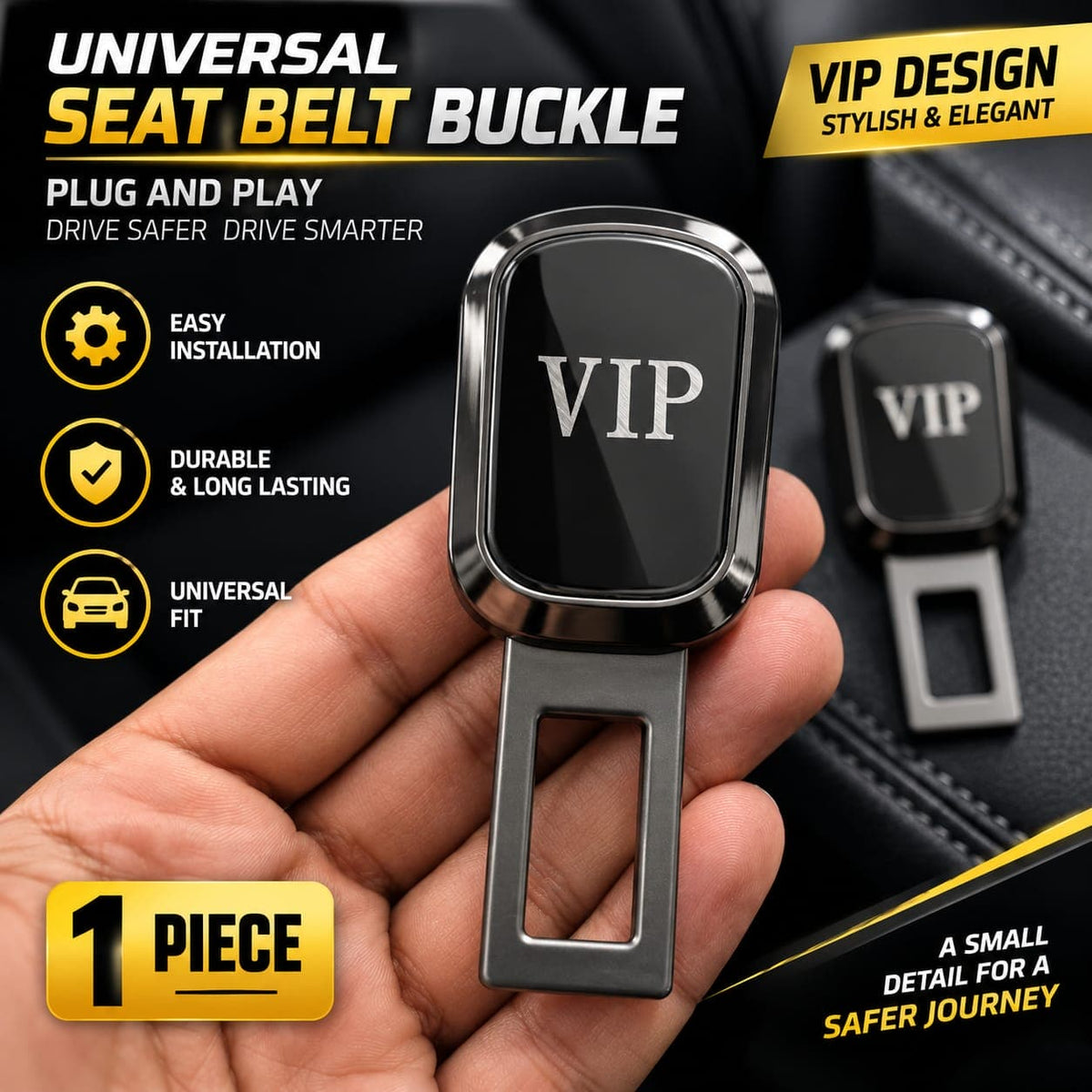 VIP Logo Metal Double Buckle Seat Belt Clip Metallic Grey 1 pc