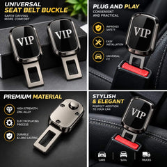 VIP Logo Metal Double Buckle Seat Belt Clip Metallic Grey 1 pc