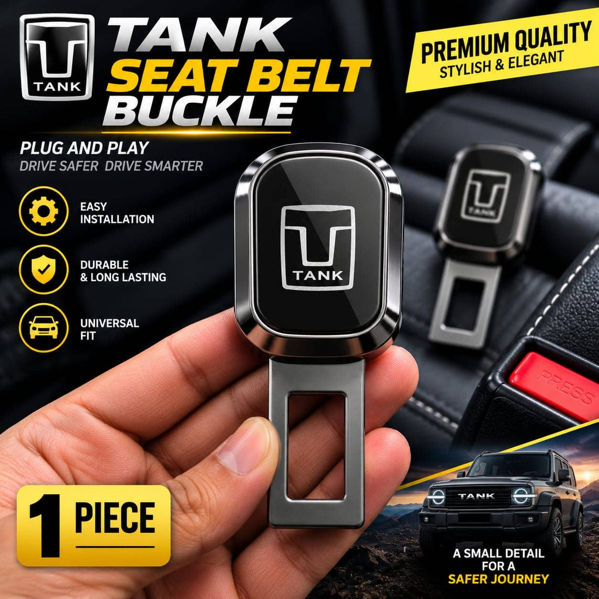 Tank Logo Metal Double Buckle Seat Belt Clip Metallic Grey 1 pc