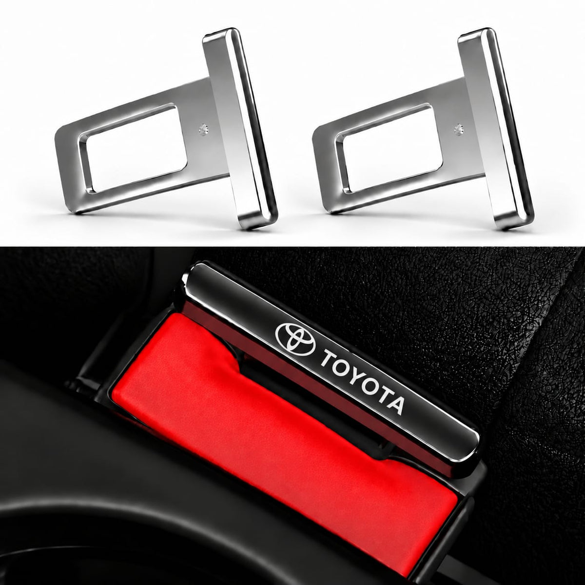 Toyota Logo Metal Seat Belt Clip Metallic Silver 2 Pcs Set