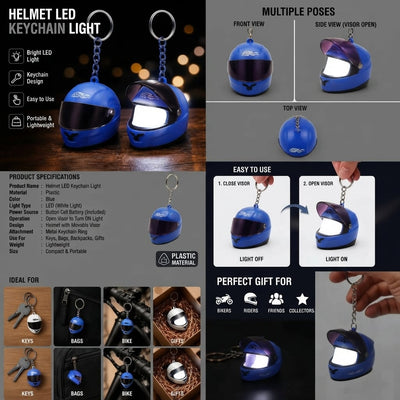 Mini Bike Helmet LED Keychain with Light Blue