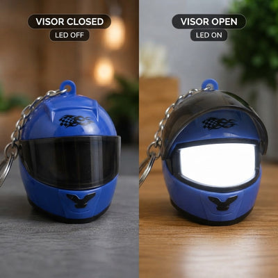 Mini Bike Helmet LED Keychain with Light Blue
