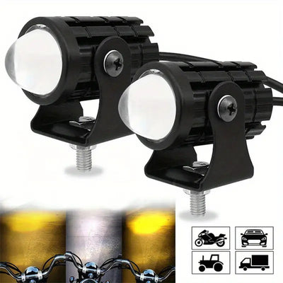2 Pcs Set Mini Driving Fog Lights, Motorcycle Auxiliary Spot Lights High Low Beam White / Yellow With Free Switch