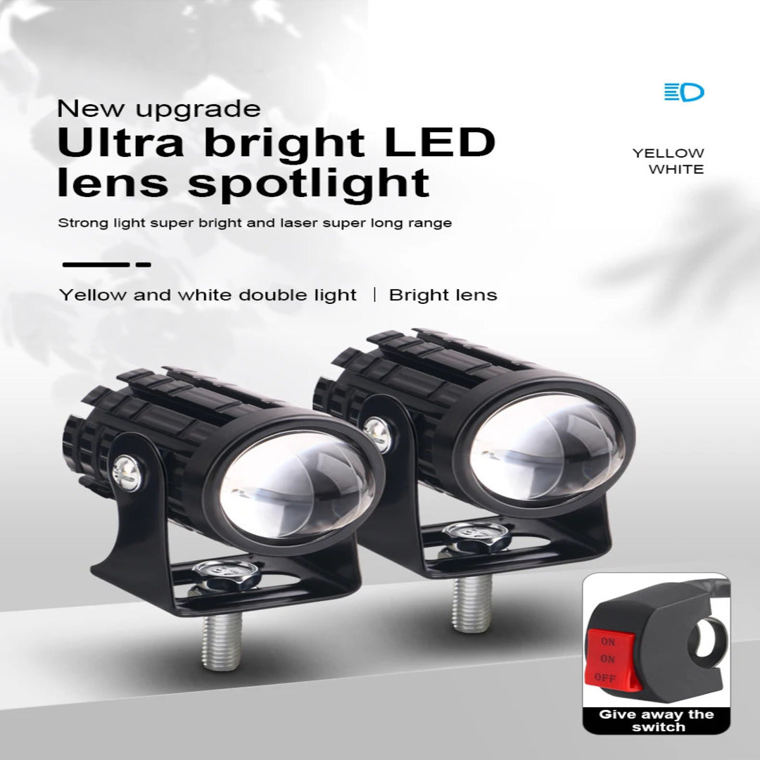 2 Pcs Set Mini Driving Fog Lights, Motorcycle Auxiliary Spot Lights High Low Beam White / Yellow With Free Switch