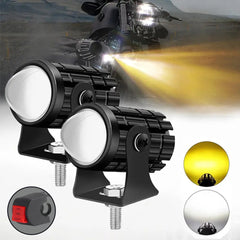 2 Pcs Set Mini Driving Fog Lights, Motorcycle Auxiliary Spot Lights High Low Beam White / Yellow With Free Switch